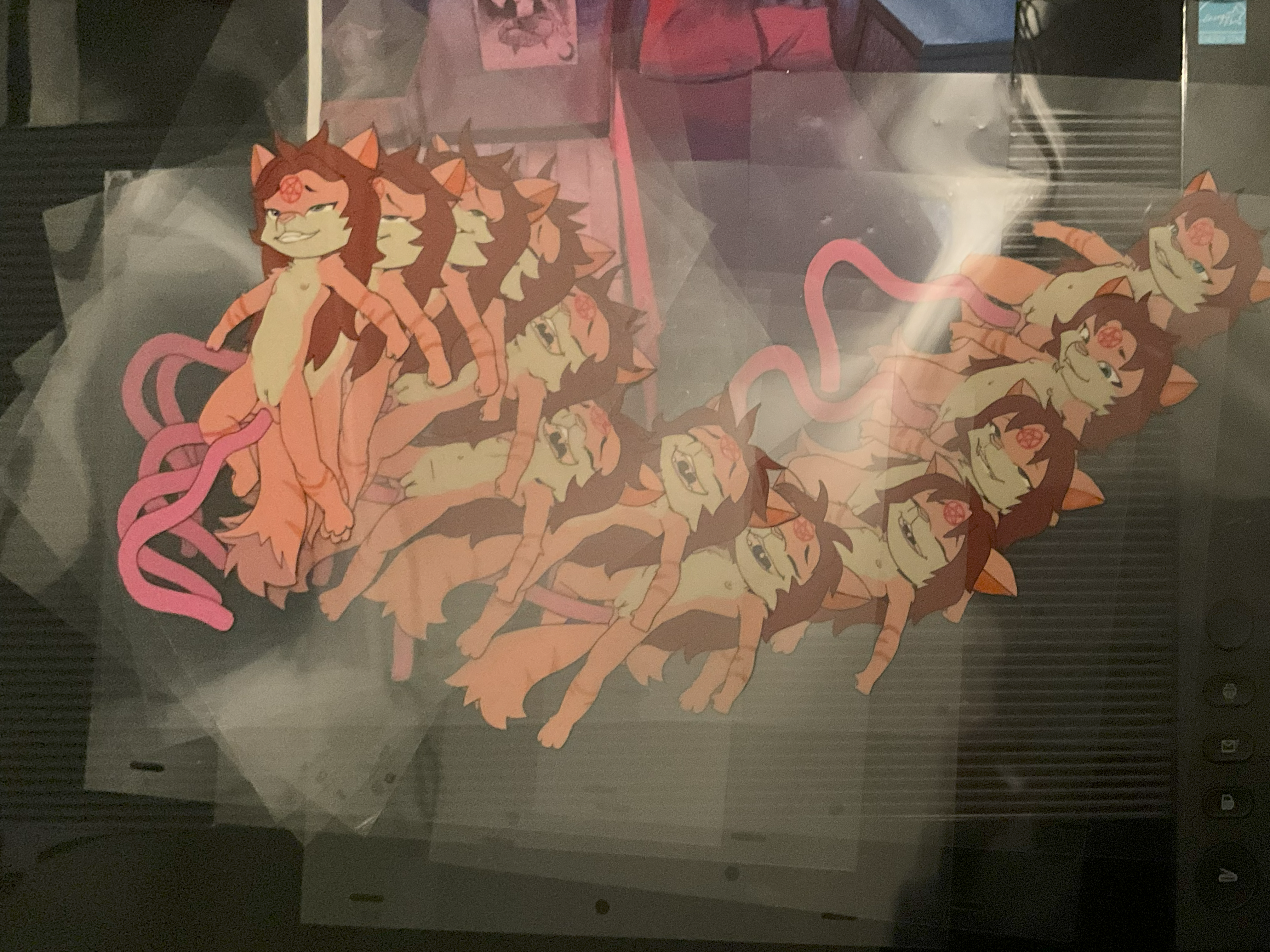 Photo of several cels, all featuring the same sequence of an underage furry receiving anal.