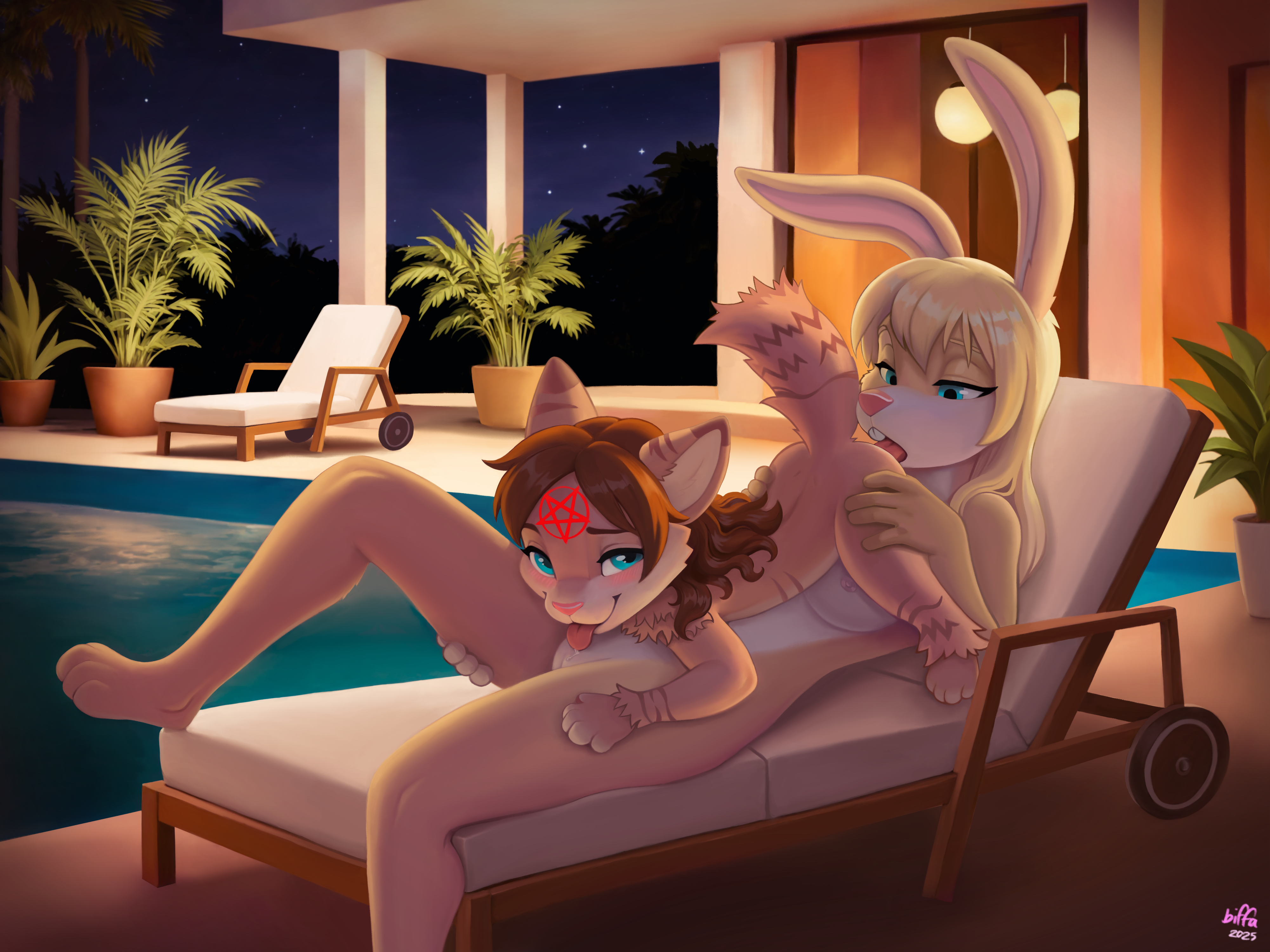 An underage furry having consensual lesbian sex with an adult furry.