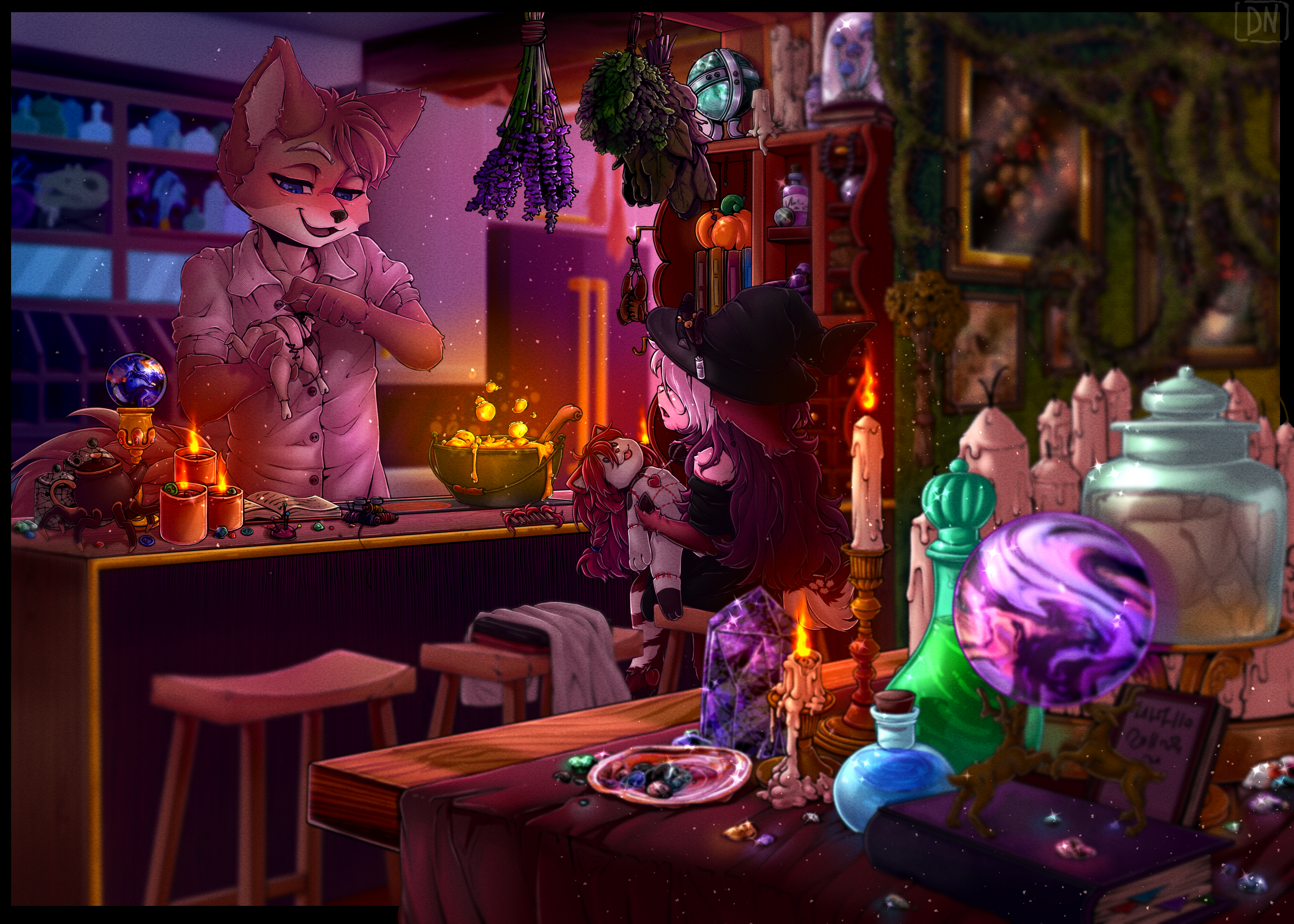 Two furries doing witchcraft.