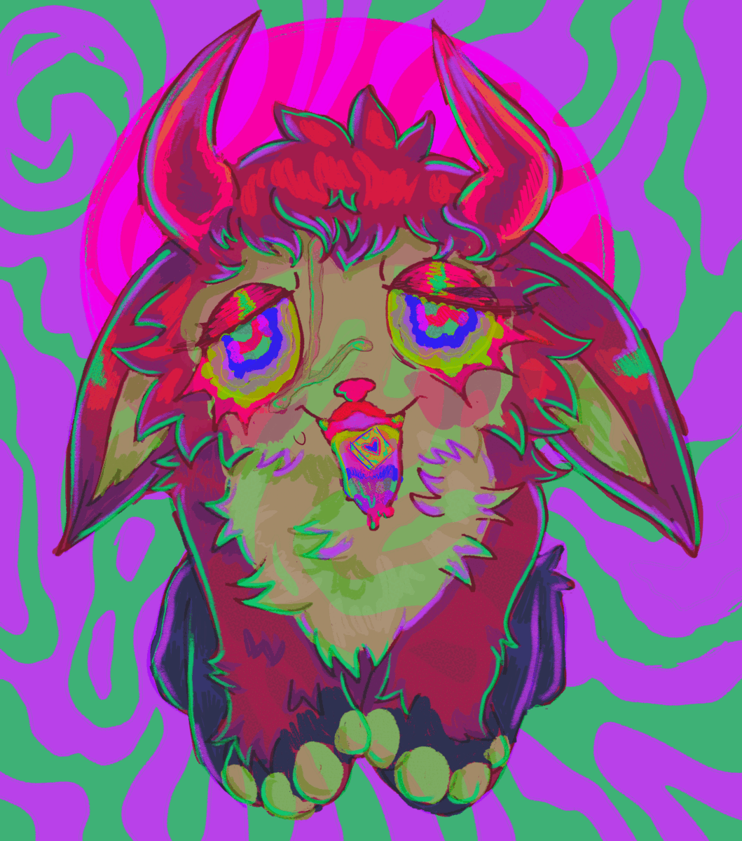 Underage furry has cum on their face and is high on LSD.