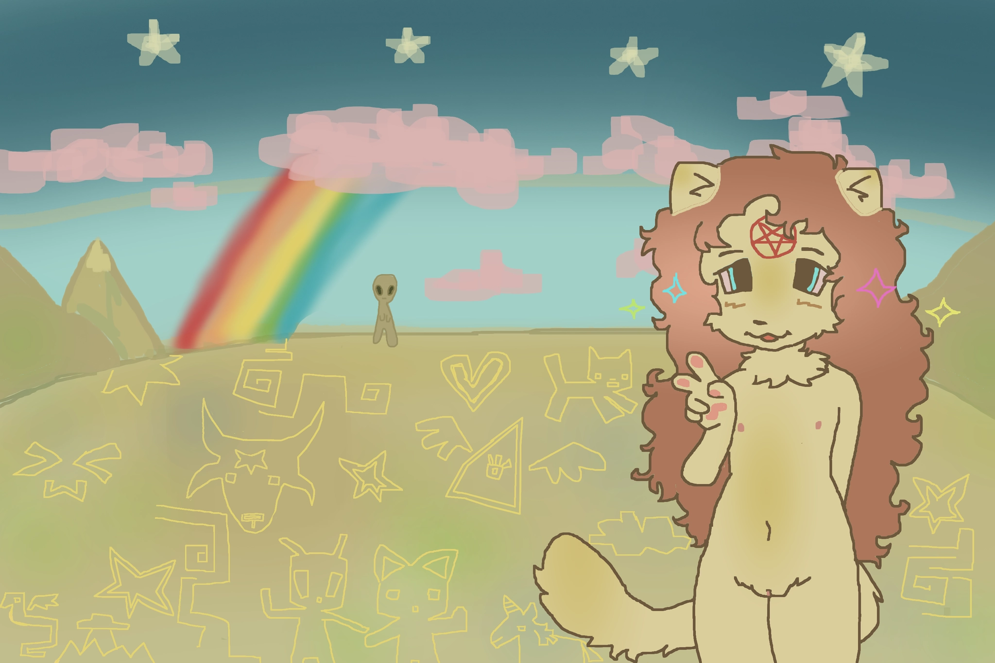 Underage furry near some Nazca-esque lines.