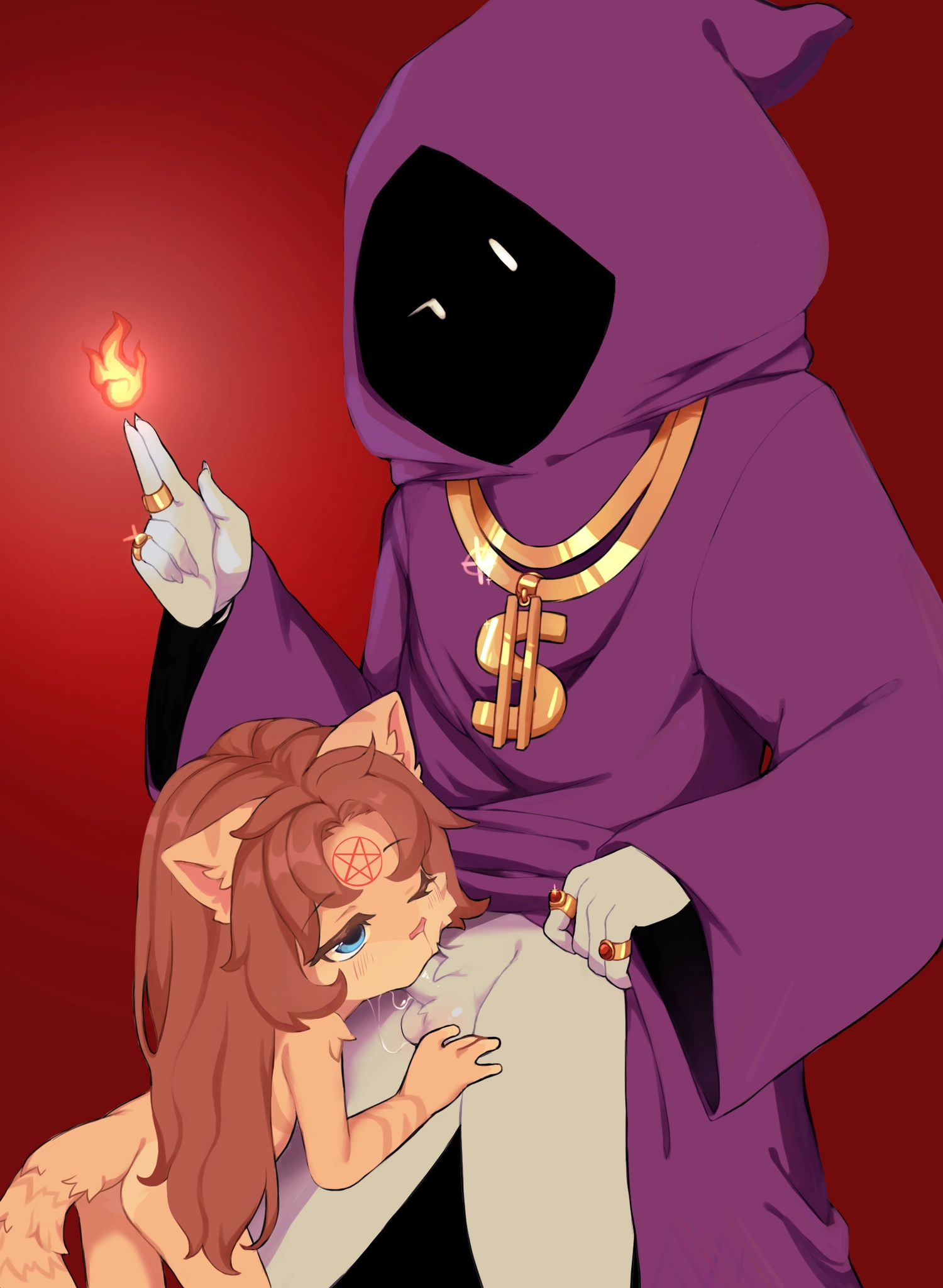 Underage furry consensually giving fellatio to an adult furry.