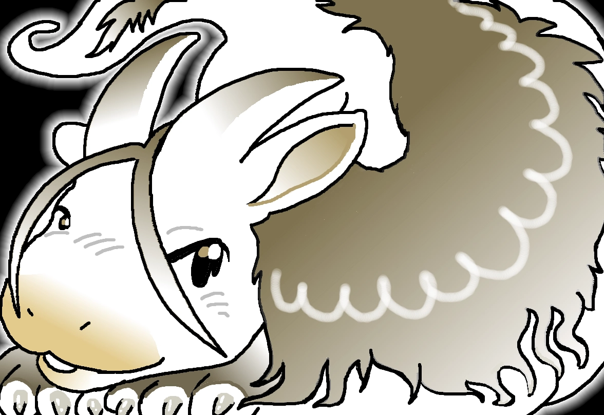 a tuxpaint drawing.

in front of a black background is a long dragon, whose face is taking up the majority of the canvas. he has simple horns and ears, which have a gradient of brown to white. he has two long hairs sticking in front of his horns and face, and the rest of his hair falling on his back until the tip of his tail. he has his paws together and has a cheerful expression with a slightly open mouth smile. 