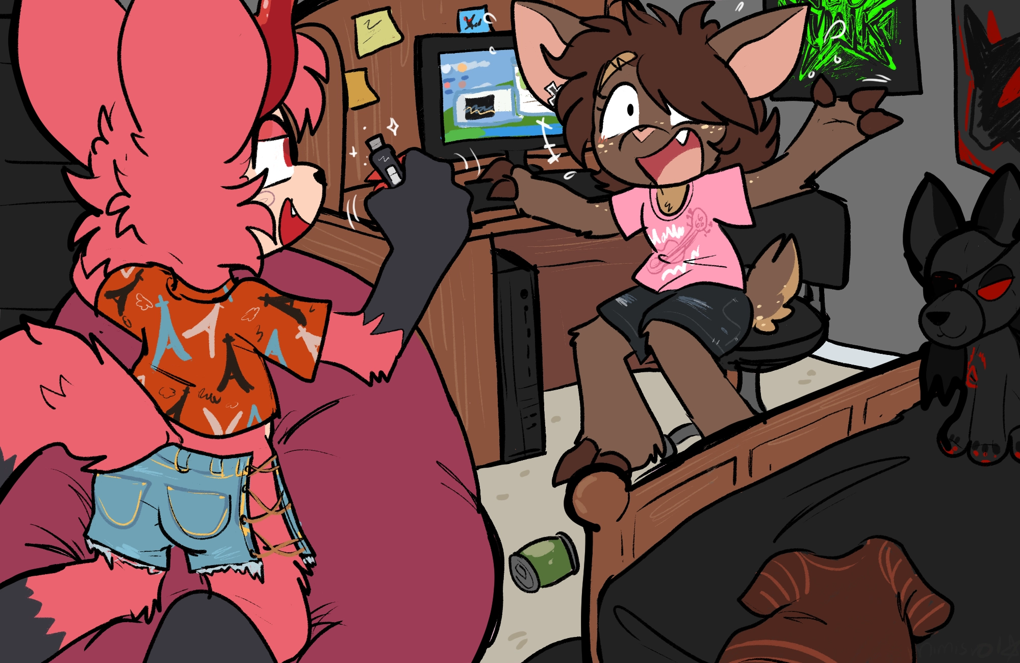 Two underage furries speaking German.