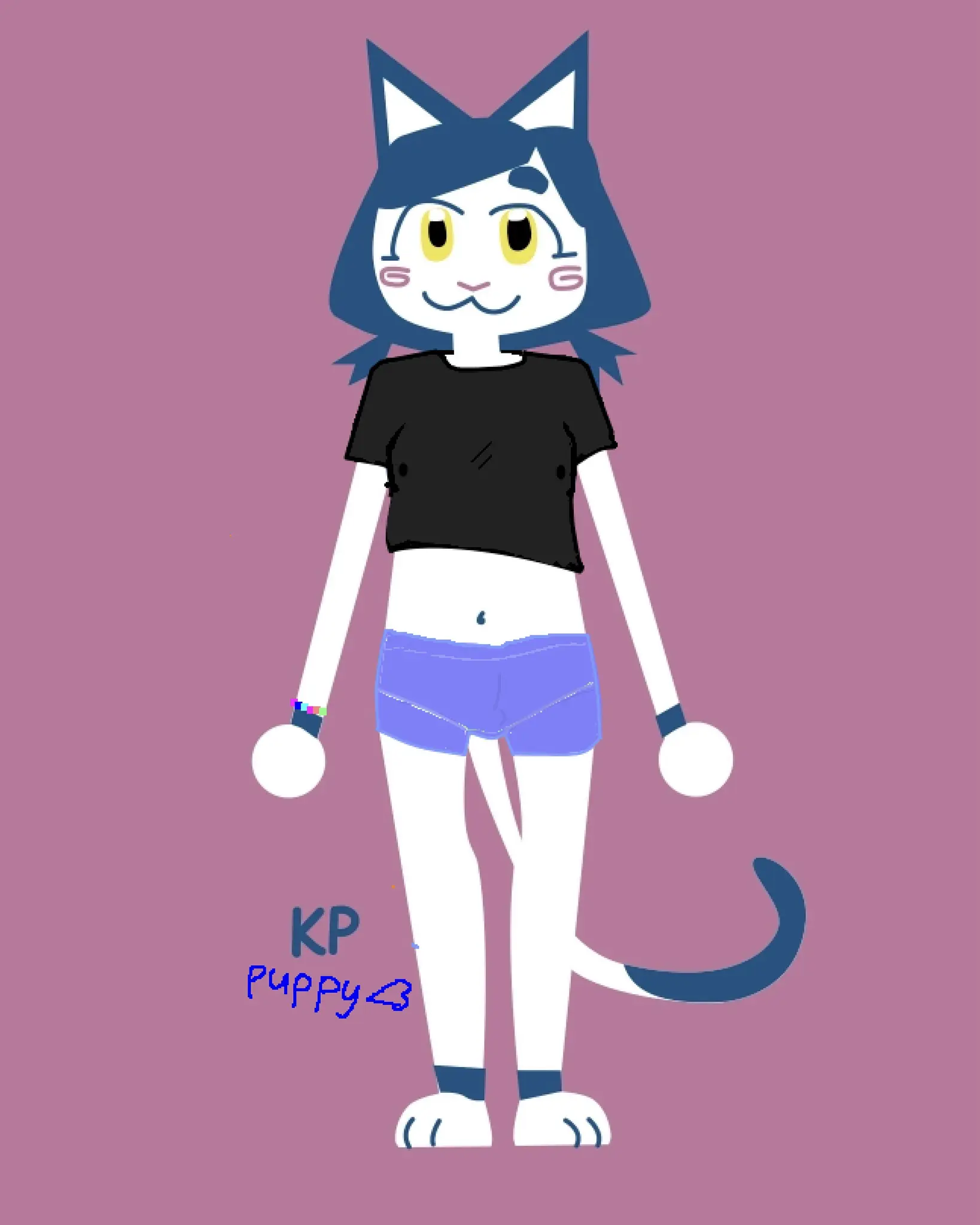cub in black croptop and tight short shorts, u can see its nipples and bulge thru them. it also has a lil bracelet