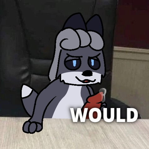 little grey fox in a chair says "would" while jerking off