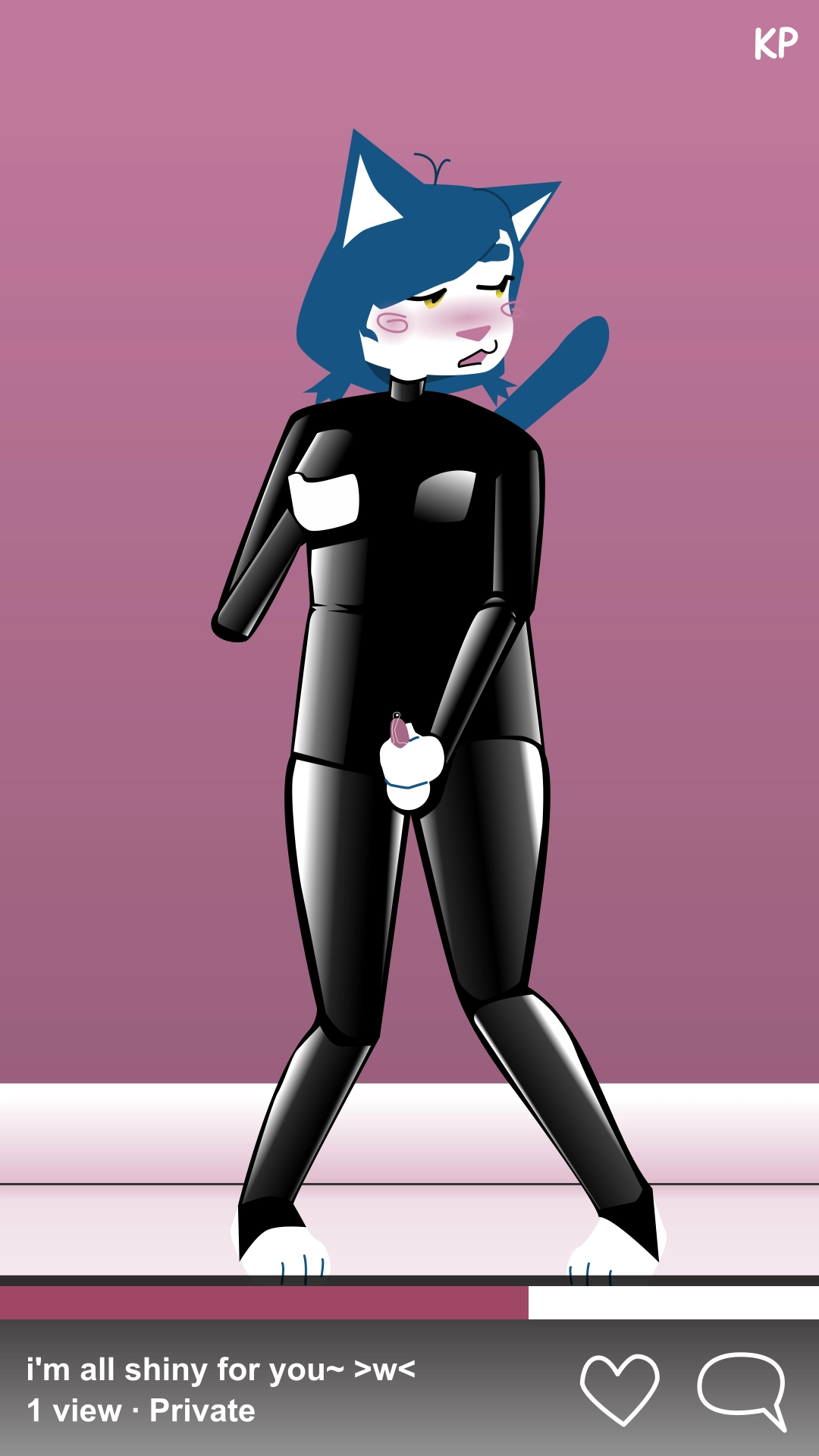 fake video screenshot showing blue and white kitten in latex suit masturbating