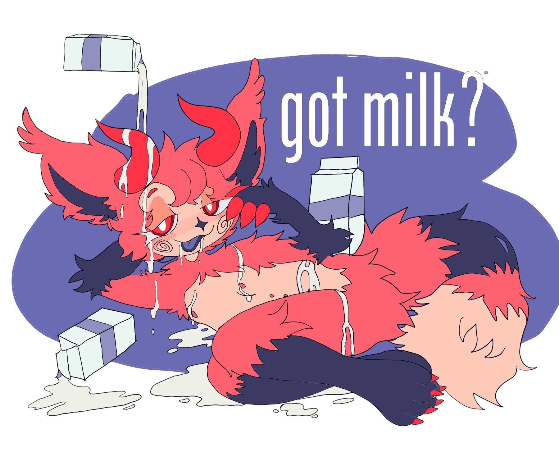 Underage furry being showered with milk.
