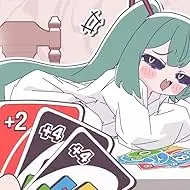 a small hatsune miku from Mimukauwa Nice Try  on a table, sfw, playing uno
