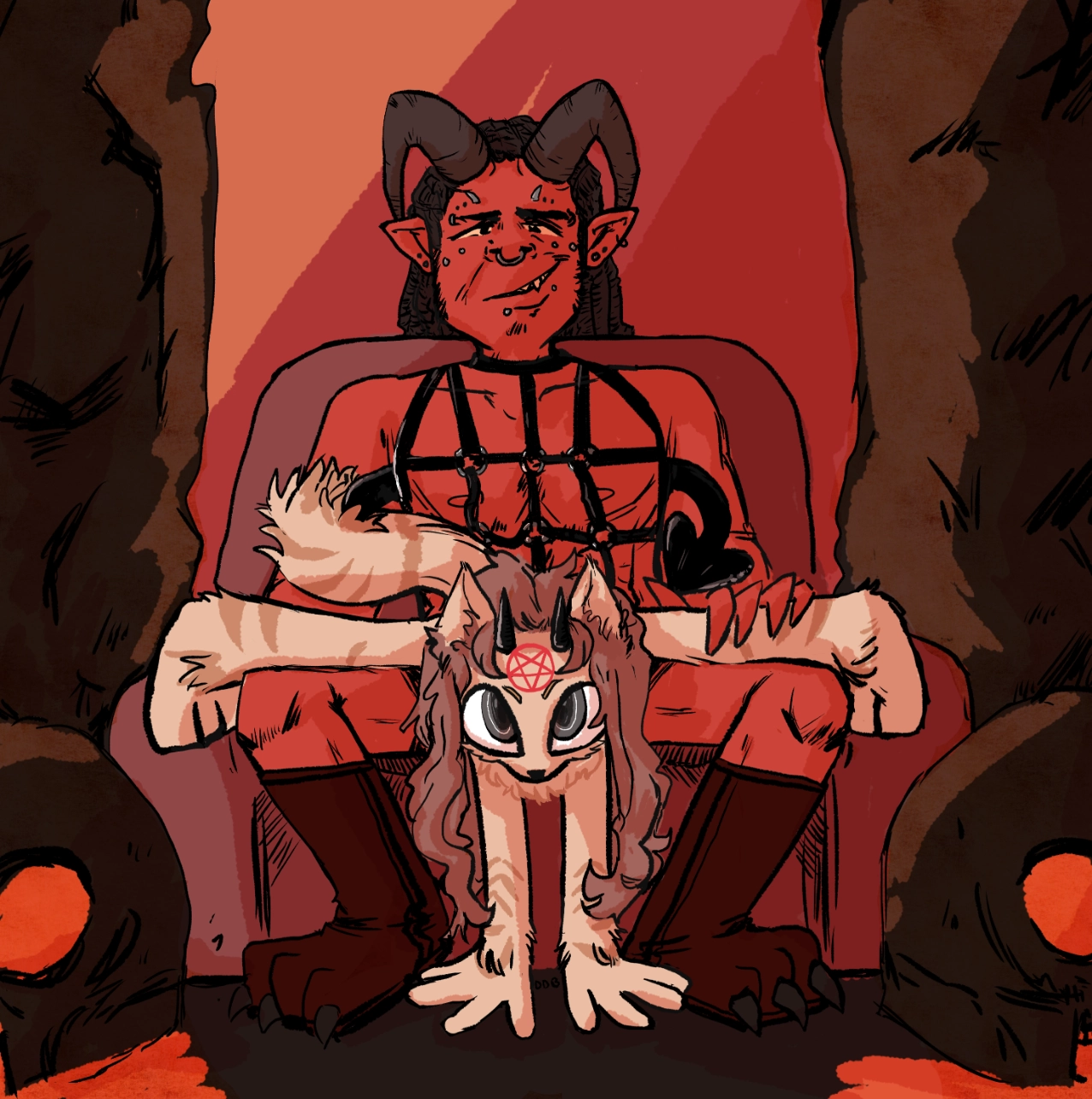 Underage furry lap dancing on a demon.