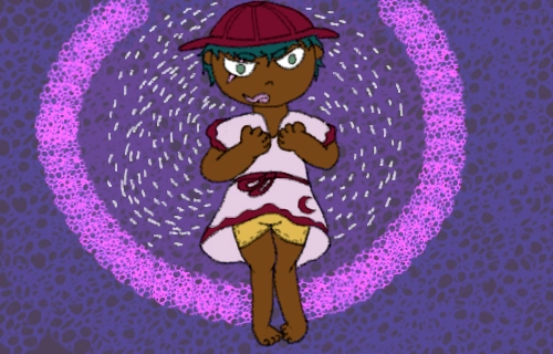 a cute lolisho mage. The lowest level of mage of course being the Magician.
they're wearing a white and red robe with a ribbon tied around the tummy, and a red bucket hat in the style of a Japanese friend of bluey
they have a smug look on their face, wonder what spell they'll cast!