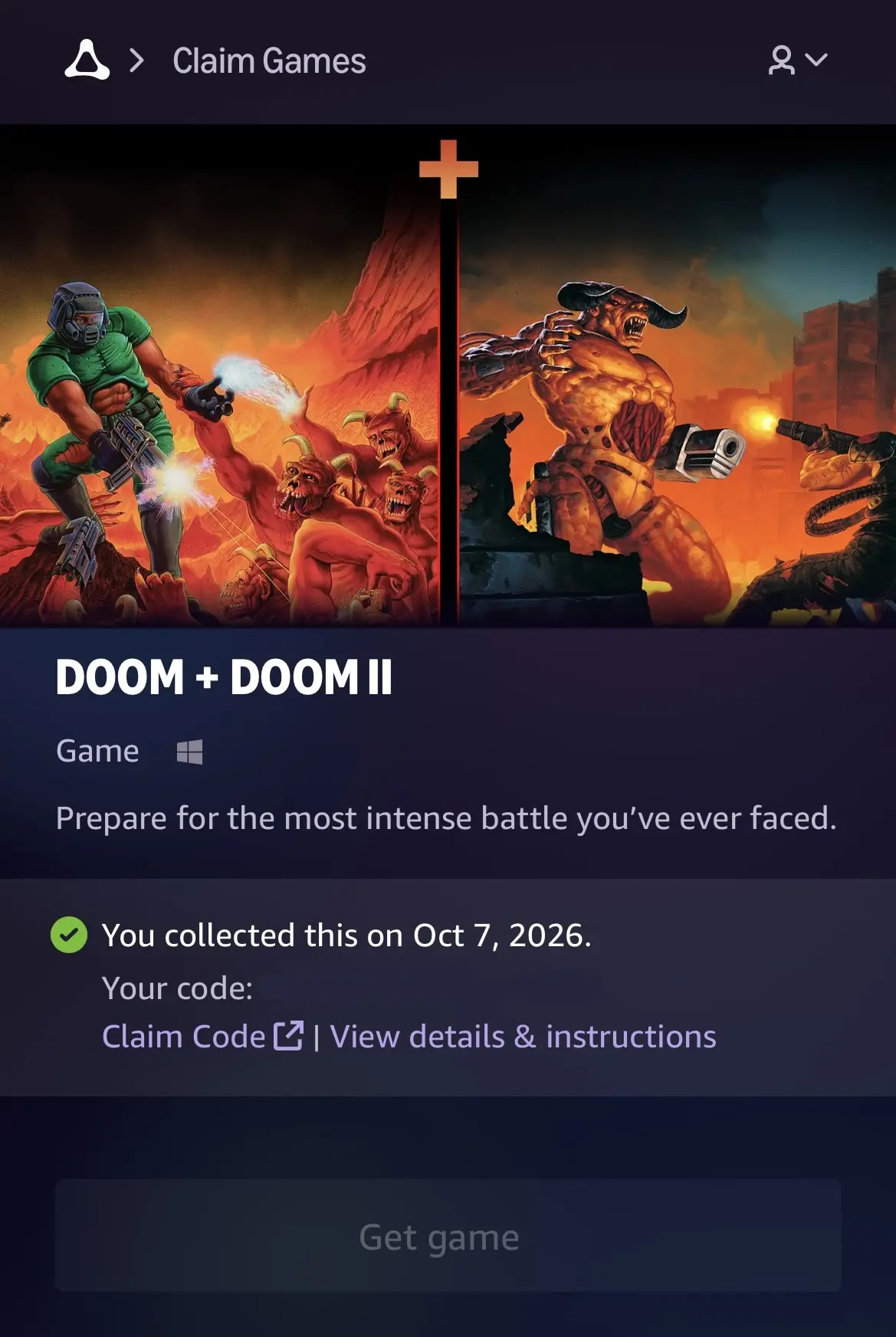 Claim games: DOOM + DOOM II (GOG)