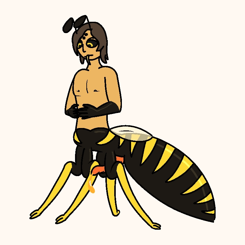 previous alien taur guy with penis now visible, it's got a tapered shape with ridges on the bottom side and is dripping honey-like fluid