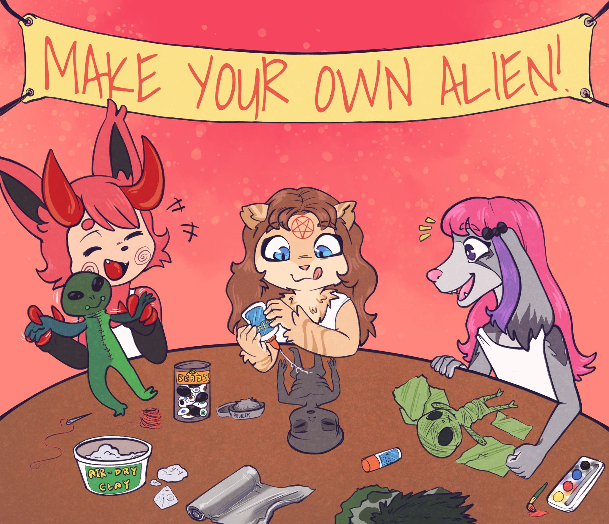 Three underage furries making their own (fake) aliens.