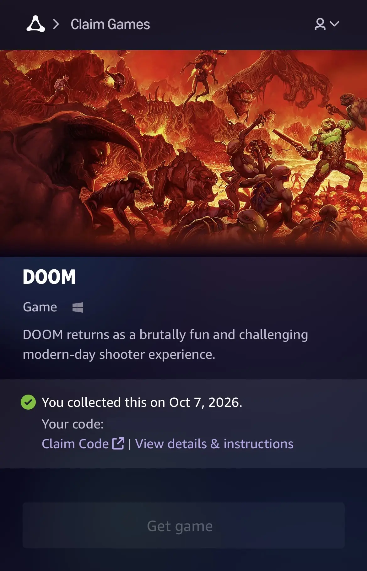 Claim Game: DOOM (2016) (GOG)