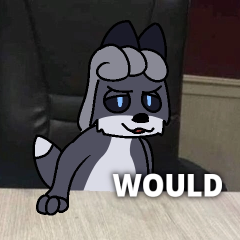 little grey fox in a chair says "would"