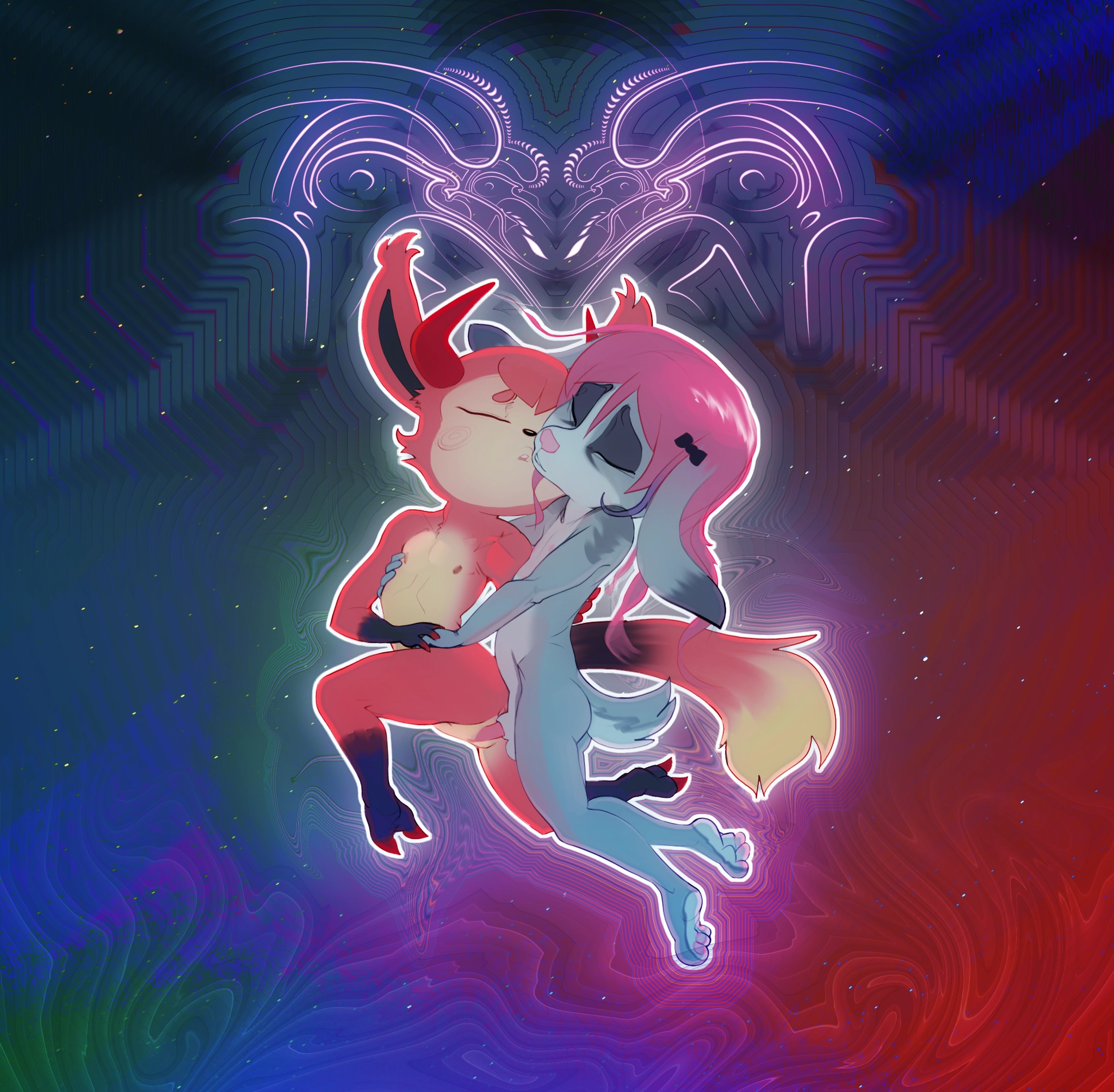 Two underage furries having loving sex and being embraced by the unholy spirit.