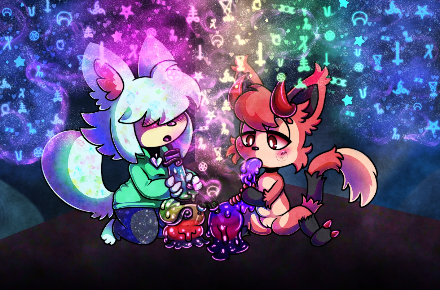 Two furries smoking the devil's lettuce in blood bongs.