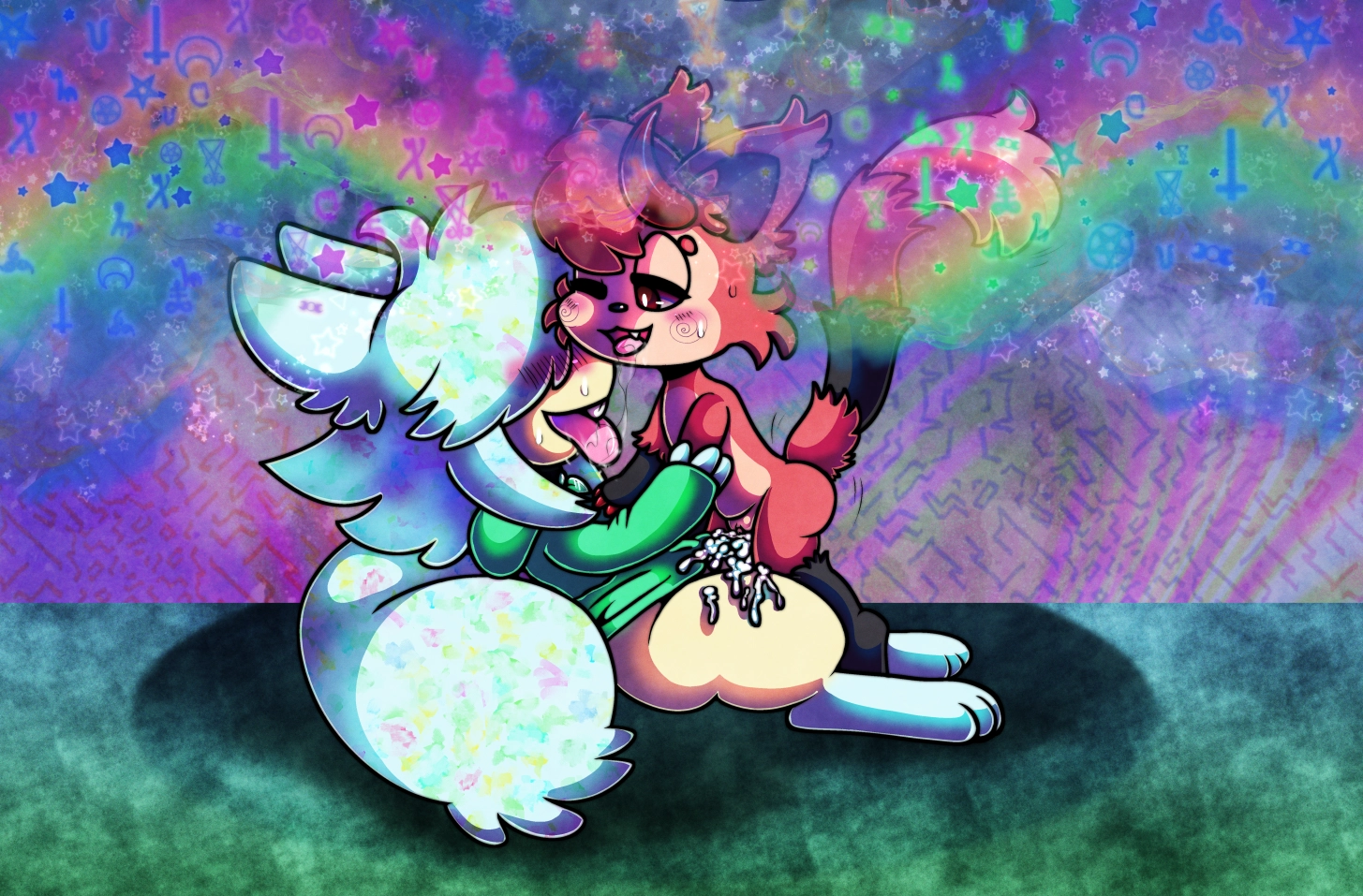 An underage furry having consensual sex with an adult furry.
