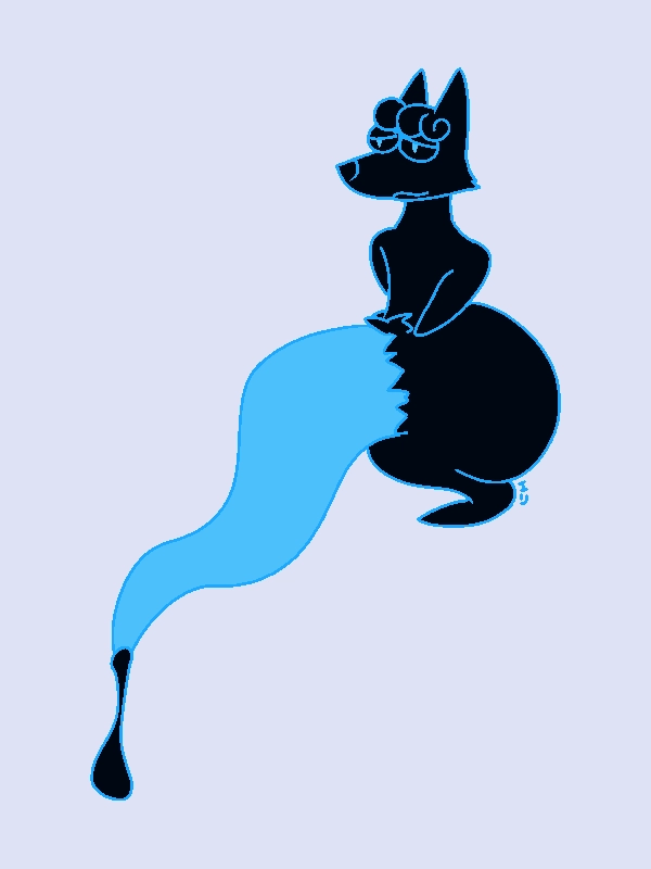 ghostly fox with a massive blue tapered penis, dripping black ectoplasm-cum