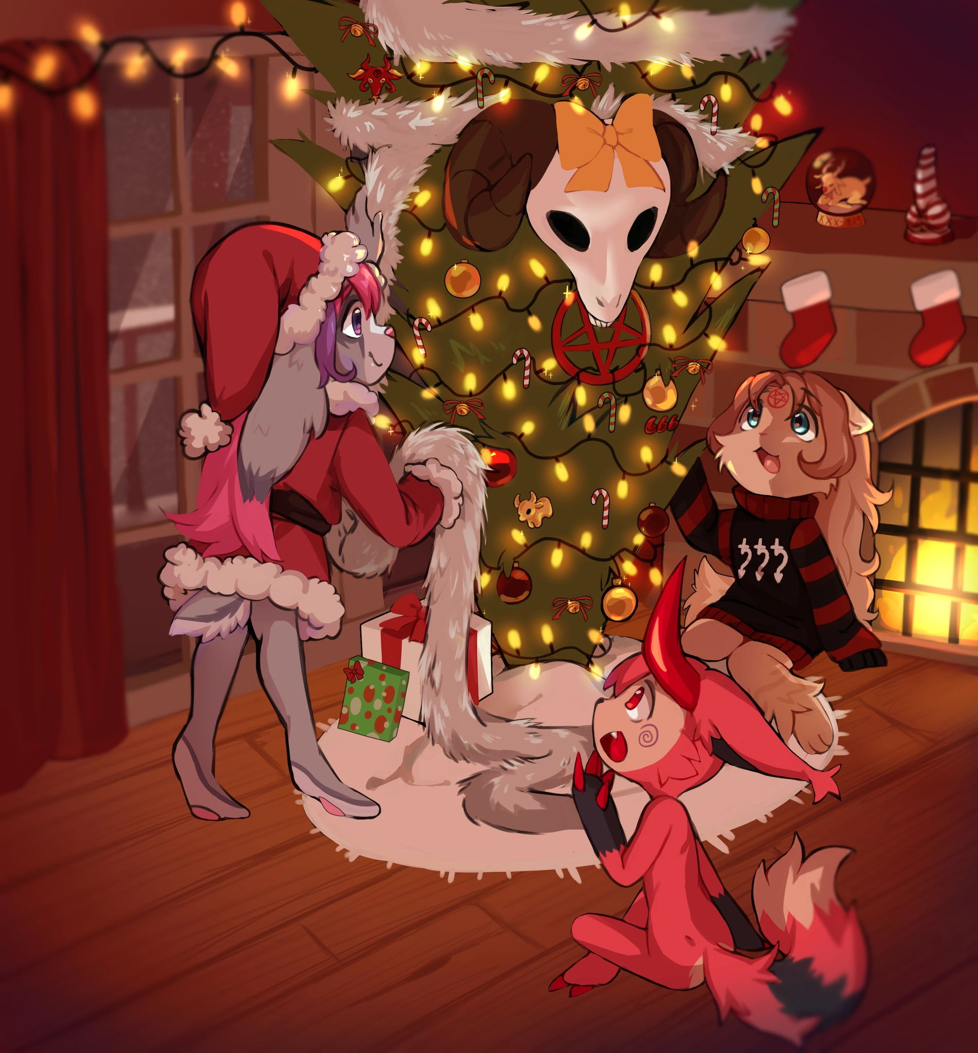 3 underage furries celebrating Yule.