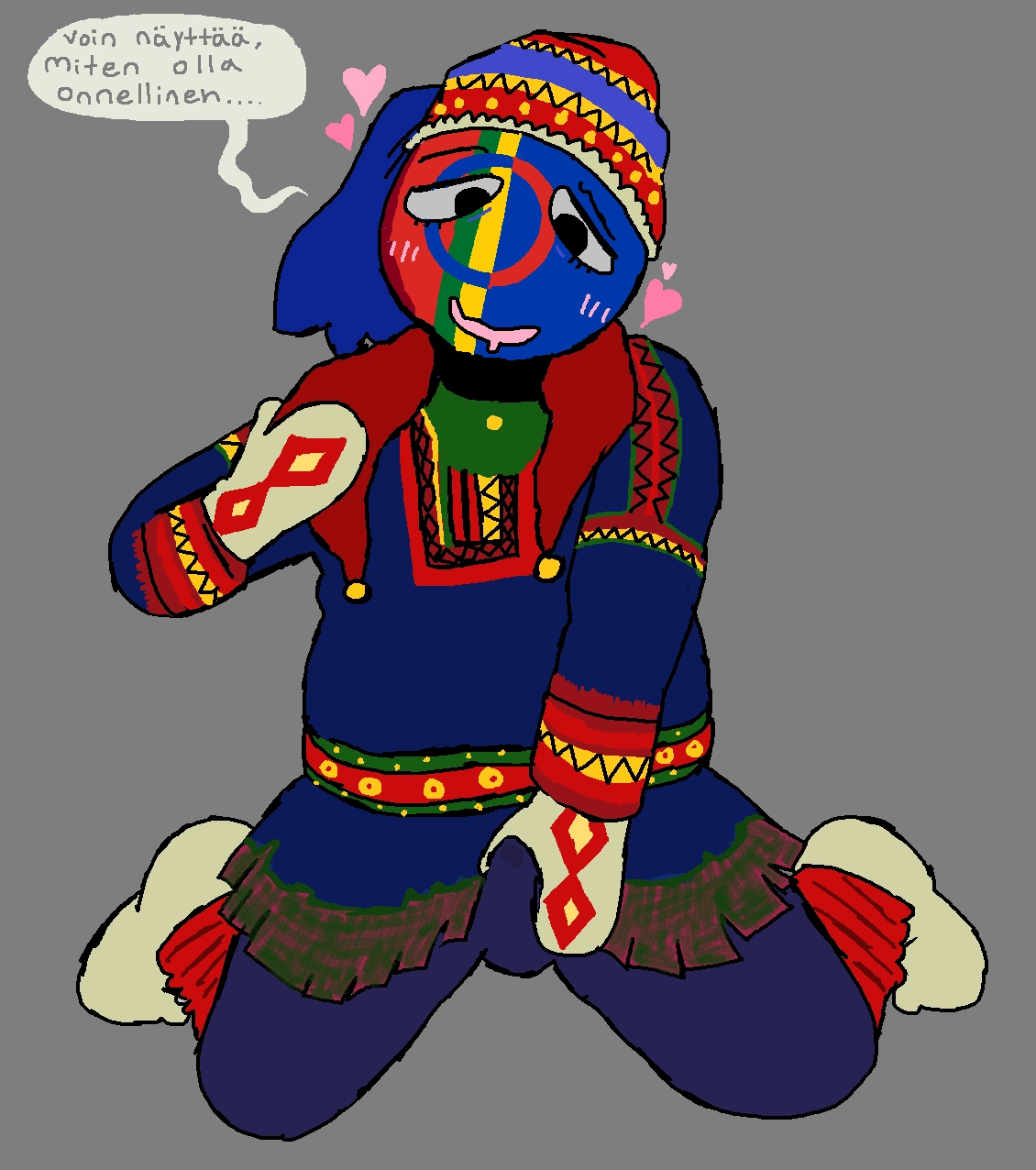 the same drawing of the countryhuman, but now of the Sámi flag.