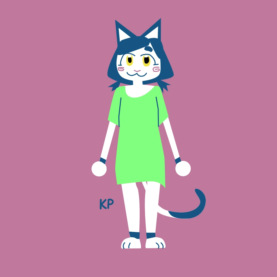 blue and white kitten in baggy shirt dress