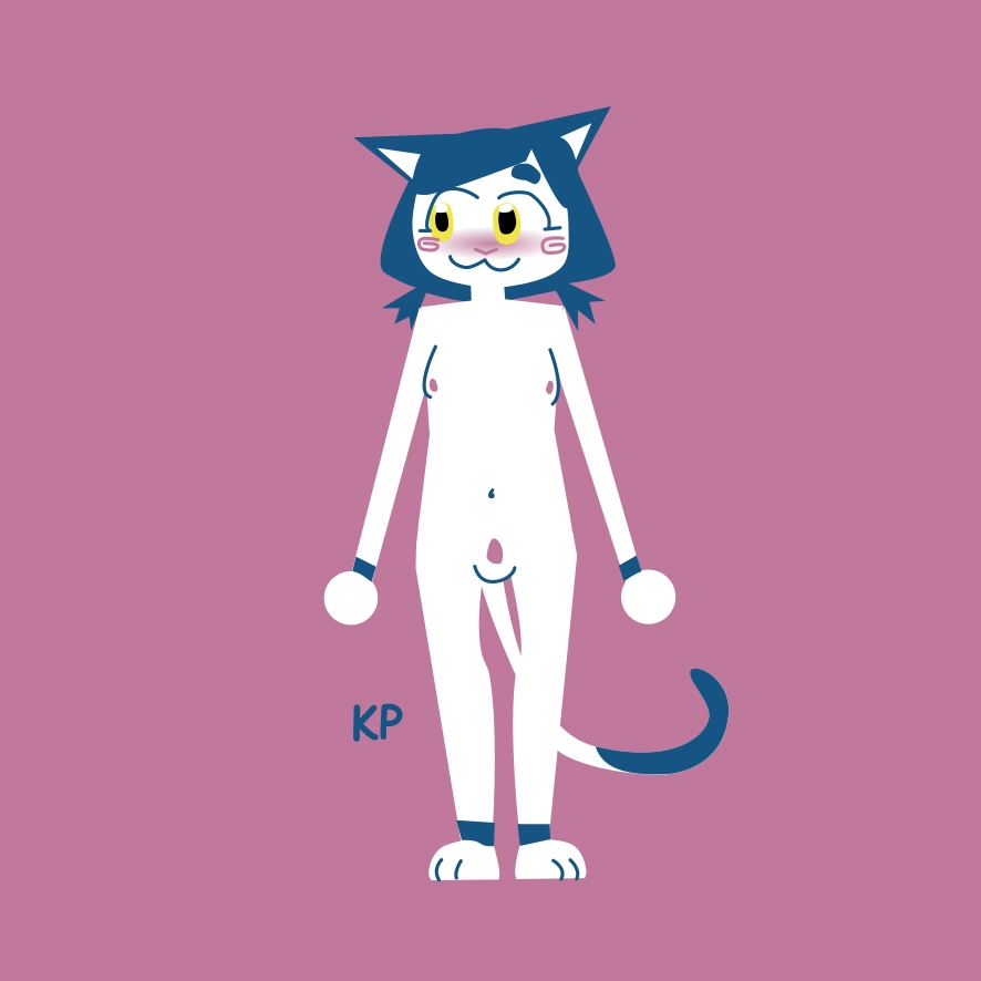 white and blue kitten naked and blushing all shy