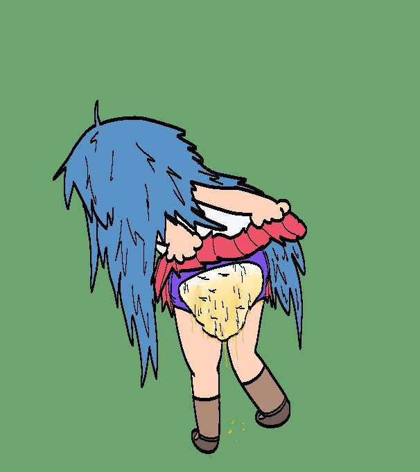 konata from lucky star from behind in a very piss heavy pamp. its so used its dripping