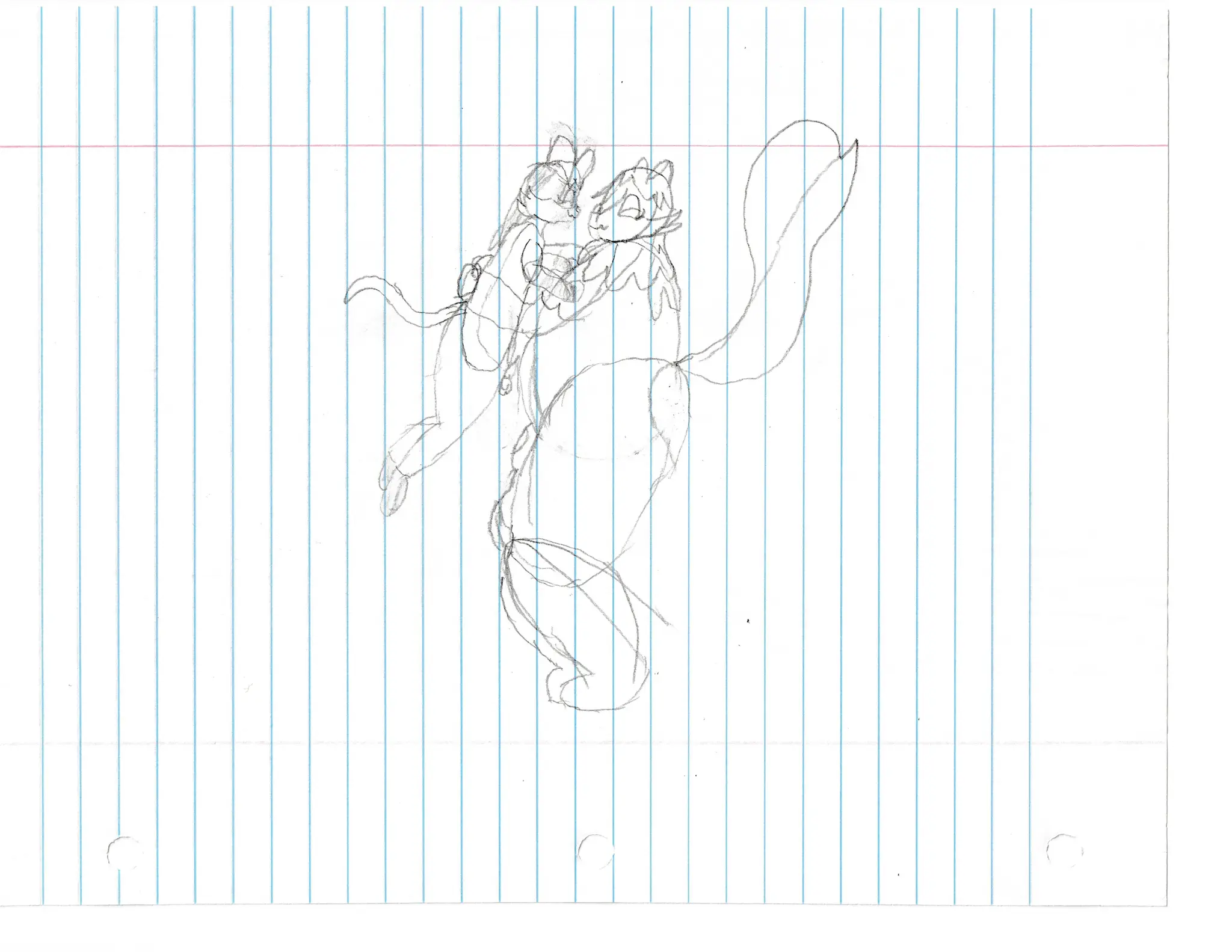 Sharpie, a seven foot tall adult skunk, holds ibly, a 15 year old trans possum girl in their arms. both of them are naked.