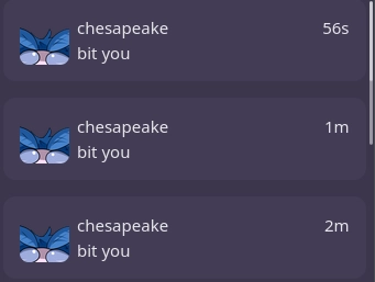 notifications saying "chesapeake bit you" 3 times 